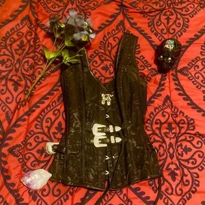 Black Wired Romanesque Wide Buckle Lace up Corset